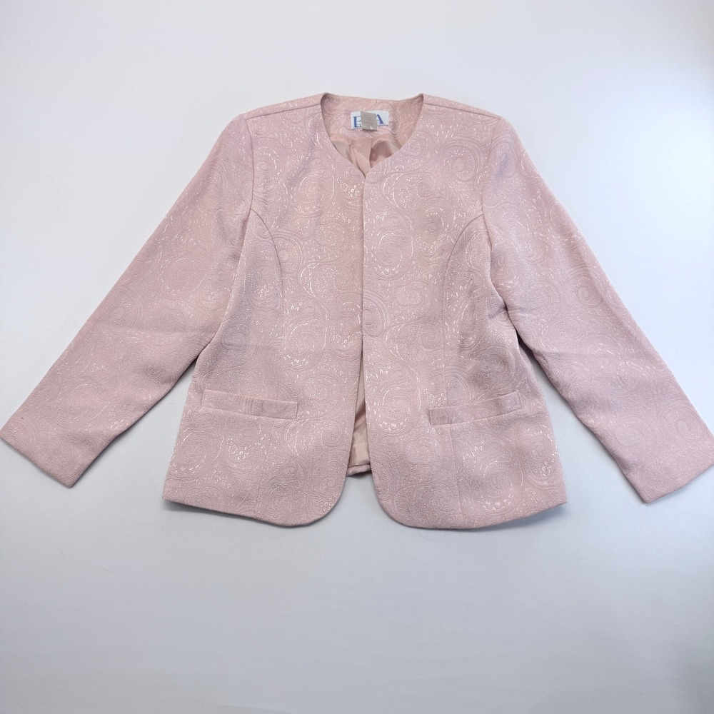 BFA Classics Pink Metallic Paisley Jacquard Open Front Blazer Jacket 14P